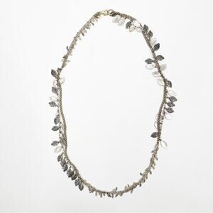 JESSICA SIMPSON Necklace Leaf Feather Boho Mixed Media Gold Silver Long Jewelry